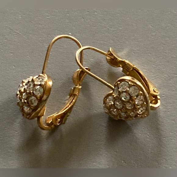 SWAROVSKI Gold Tone Crystal Leverback Heart Earrings - Picture 3 of 7